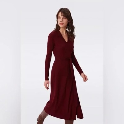 NEW, Diane Von Furstenberg Astrid Wrap Sweater Dress in wine