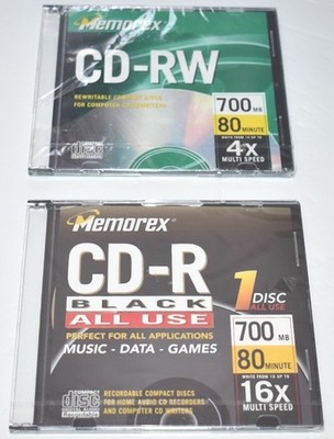 Memorex CD-RW 700MB 80 Min Disc & Memorex CD-R Black All Use 700MB 80 Min Disc
