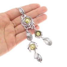 HAGIT GORALI Sterling Vintage Israel Real Pearl Modernist Box Chain Necklace 28"