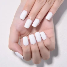 evpct White Short Squoval Glossy Press on Nails for Women Gift, Glossy White ...