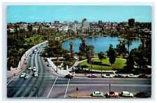 Vintage General Douglas MacArthur Park Los Angeles CA Aerial Postcard