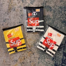 SUPREME FW25 HANES BONES THERMAL CREW 1 PACK BLACK NATURAL YELLOW S-XL