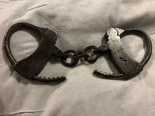 Antique  Iron Handcuffs  By: Mattock Manufacturing Co. Waterbury Connecticut