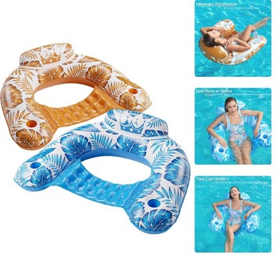 2 Pack Inflatable Pool Float Chair - Heavy Duty Lounge with Cup Holders