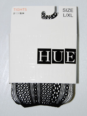 New HUE Women's Black Vertical Open Work Net Tights sz L-XL