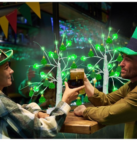 3-pk St Patricks Day Birch Tree 18in Light Up Table Top Artificial LED Tree - Picture 3 of 7