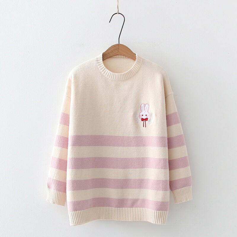Fashion Sweet Striped Contrast O Neck Sweaters(3 Colors) Fashion Sweet Striped Contrast O Neck Sweaters(3 Colors)