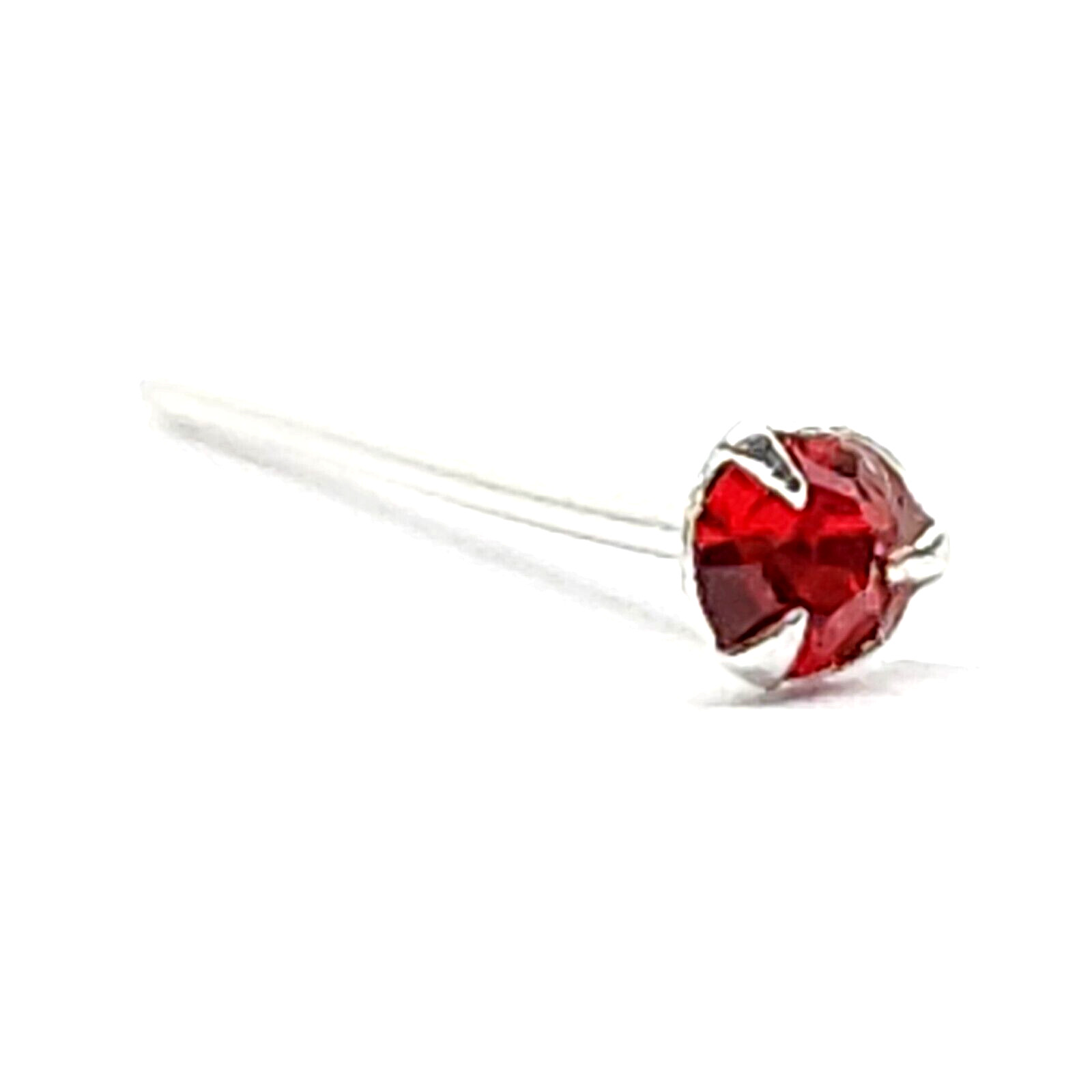 Nose Stud Tiny Ruby Gemstone Tri Claw Gem Set 22g (0.6mm) 925 Silver L Bendable