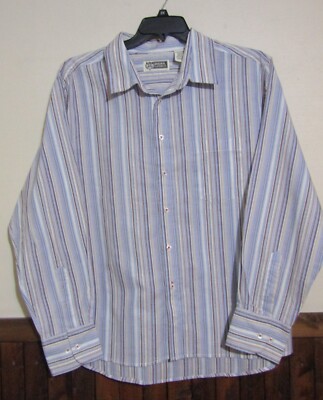 ROUTE 66 MENS EXTRA LARGE( XL ) DRESS/CASUAL BUTTON SHIRT BLUE/BROWN STRIPE NWOT