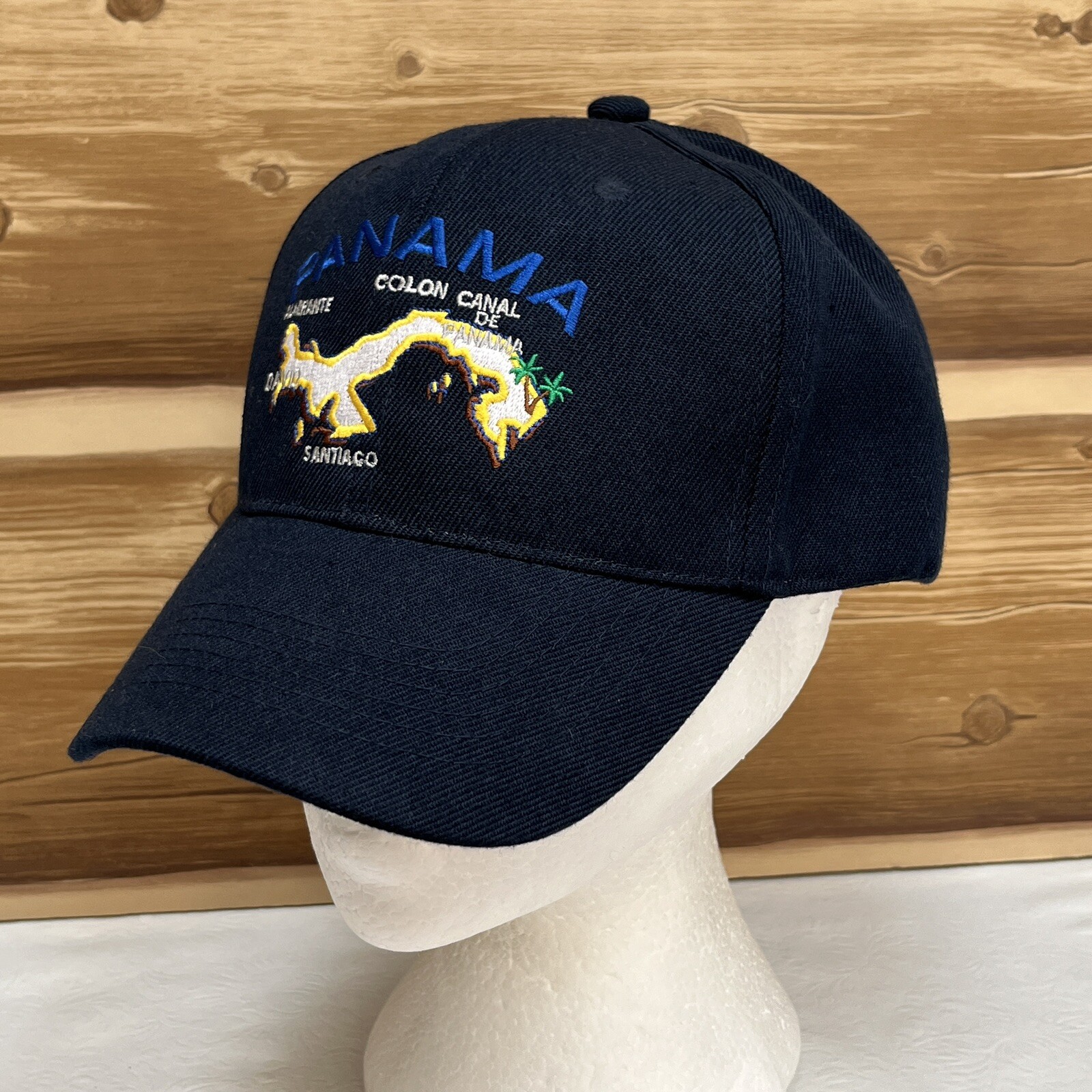 Panama Map Hat Cap Strap Back Blue Destination Causal Outdoors Adjustable Mens