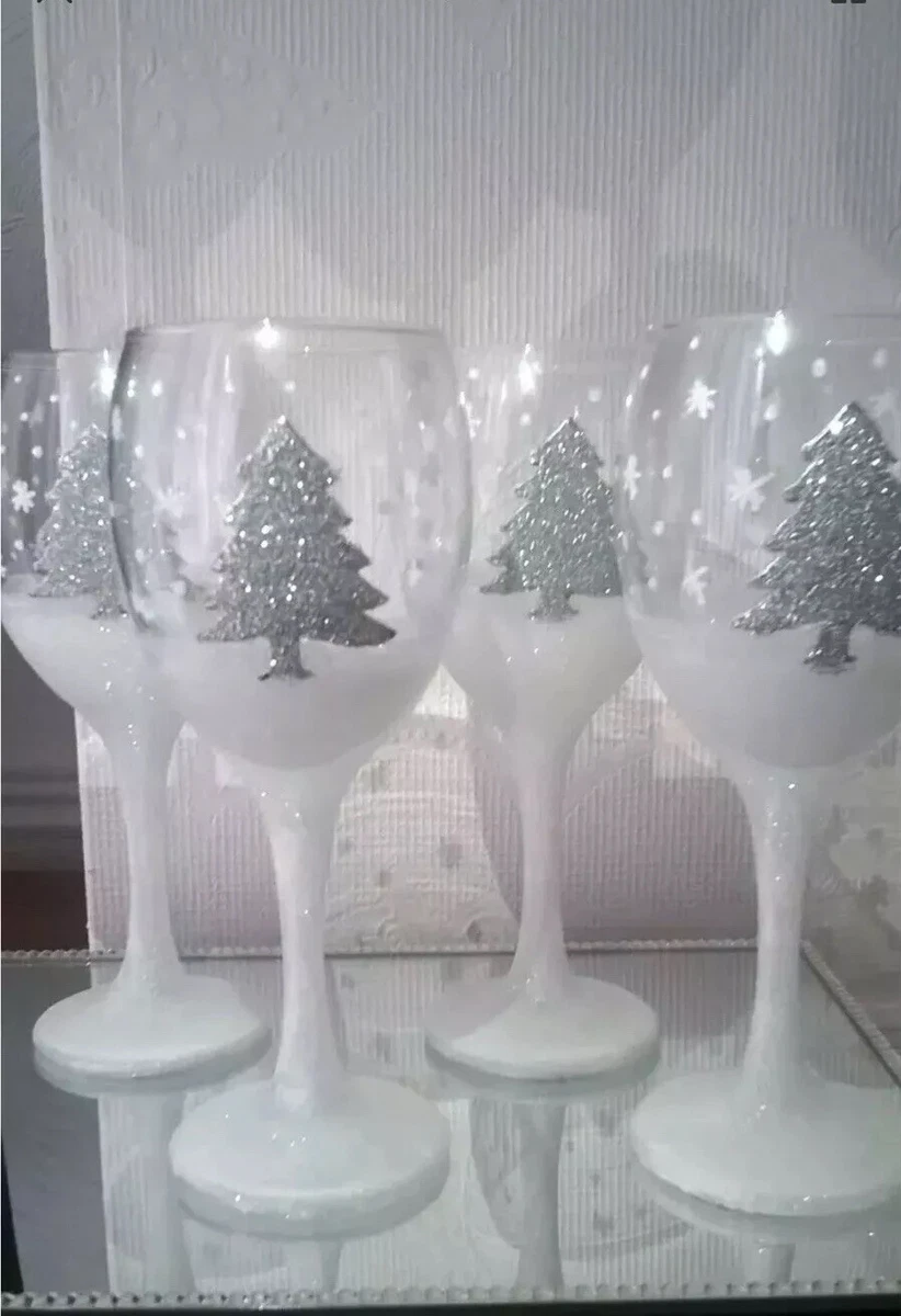 Wine glasses decorated for christmas deals