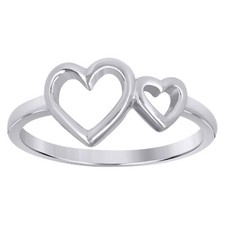 925 Sterling Silver Women's Polished Love Double Open Heart Ring  Sizes 5 to 8