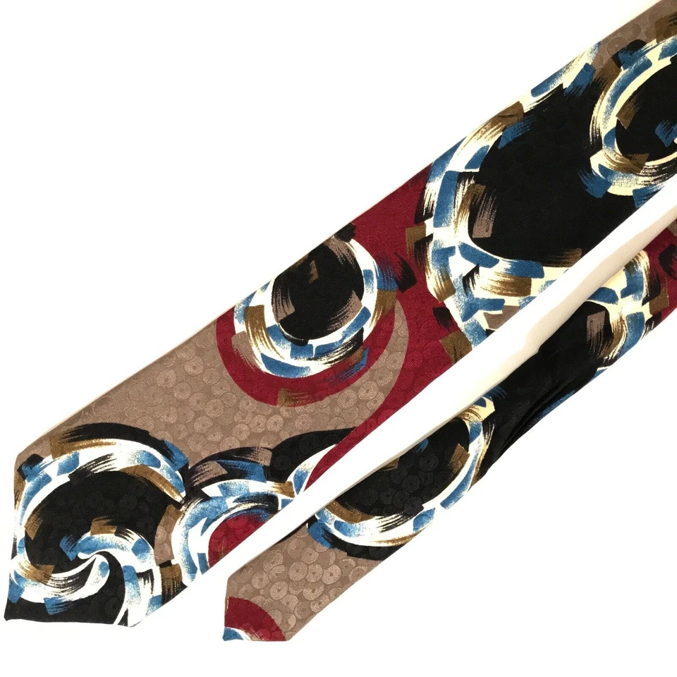 Hardy Amies Necktie Circles Geometric Print Black White Blue Red Brown - Image 2 of 4