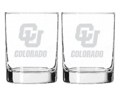 RFSJ Colorado Buffaloes Etched Satin Frost Logo Wine or Beverage Glass Set of 2