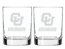 RFSJ Colorado Buffaloes Etched Satin Frost Logo Wine or Beverage Glass Set of 2