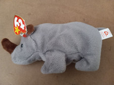 Ty Beanie Baby "SPIKE" The Gray RHINO 1996 Plush Stuffed Animal Toy