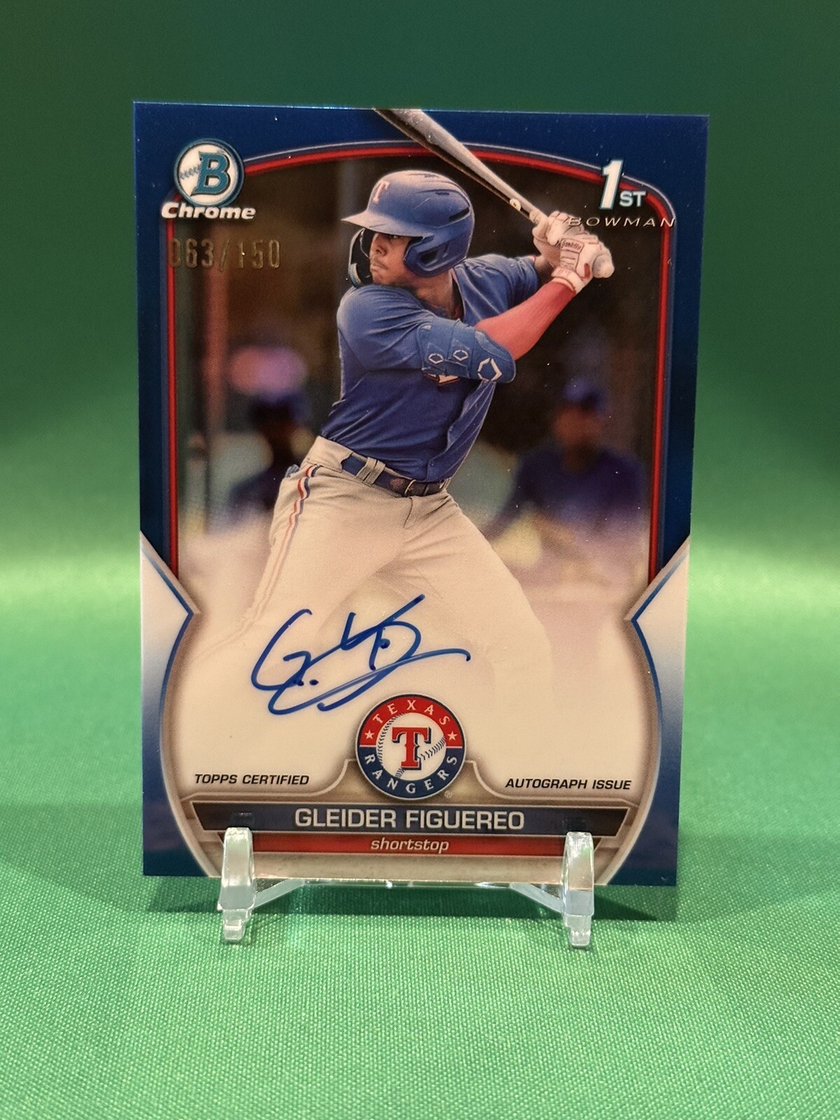 2023 Bowman Chrome Gleider Figuereo 1st Blue Refractor Auto /150 Texas Rangers