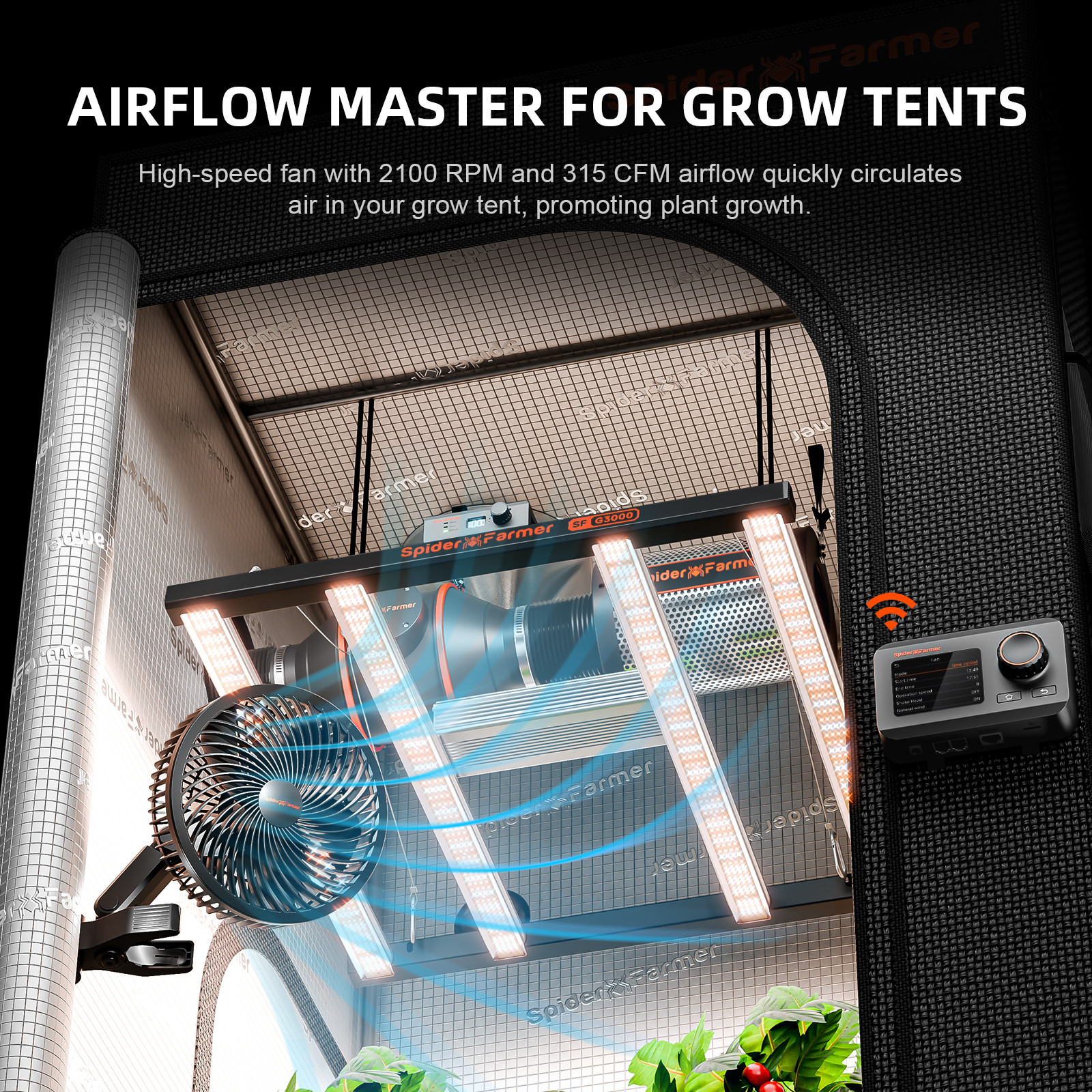 Spider Farmer Smart 6" Grow Tent Fan EC Motor, Auto Oscillation, 10 Speeds 2026