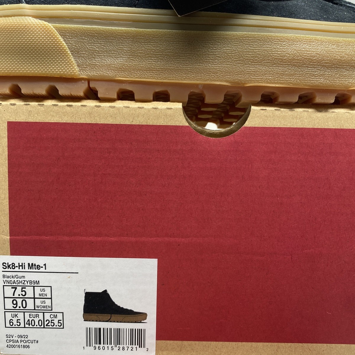 VANS Sk8 Hi MTE-1, Mens Size 7.5 / Womens Sz 9, Suede, Black / Gum