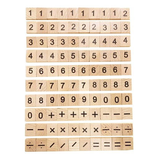 Wooden Tiles Black Number & Symbol 100pcs Maths Kids Art and Craft Game Fun - Foto 1 di 12