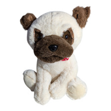 Cute Brown And White Dog Plushie Stuffed Animal With Bow