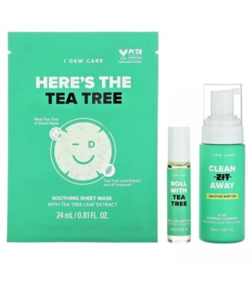 3-Pc Tea Tree-O Starter Kit Acne Skincare Foaming Cleanser Mask Roll-on Face Oil