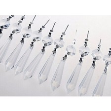 12Pcs Pendant Chandelier Icicle Crystal 63mm Bead Prisms Silver Bowtie Connector