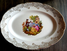 assiette plat long FRAGONARD dorure doré sérénade guitare porcelaine LIMOGE