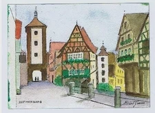 Original Watercolor Postcard En Plein Air Stuart Jones ROTHENBURG GERMANY