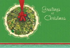 Red Bow on Plant Designer Greetings Christmas Card