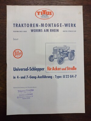 Original Primus Universal U22 G4-7 Schlepper Prospekt Titus Traktoren Gesellscha