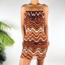 Vintage Y2K Brown 70s Style Retro Wavy Bohemian Hippie Groovy Mini Dress / S