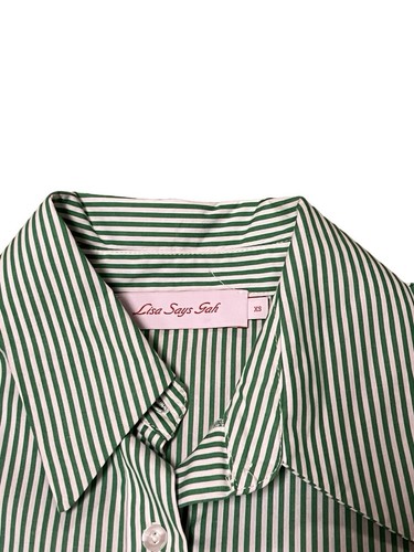 Lisa Says Gah SS Green White Striped Button Down Shirt Sz XS Festival Camp - Picture 4 of 6