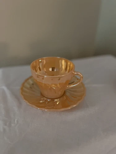 Anchor Hocking Fire King Peach Luster Swirl Coffee Cup And Saucer