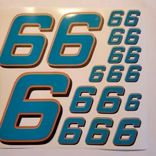 Teal w/ Orange & Black #6's  Racing Numbers Vinyl Decal Sheet 1/10-1/12 slash