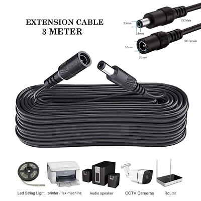 DC Strom Verlängerung 12V Kabel für CCTV LED & Adapter 3 Meter 2,1mm*5,5mm Klinke