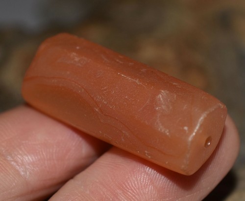 Antica Perla Pietra Lunga Corniola Naturale Agata Lati Sfaccettati Commerciata in Africa - Foto 5 di 5
