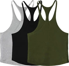 Men's Stringer Tank Tops Muscule Cut Large, Black&grey&army Green 