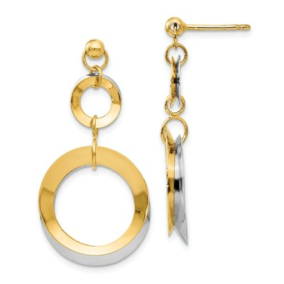14k 14kt zweifarbig poliert Kreis Wendepfosten Ohrringe 31,5 mm x 17 mm