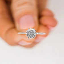 Dainty Sunflower Shaped Handmade Gift Ring For Her In 925 Sterling Silver