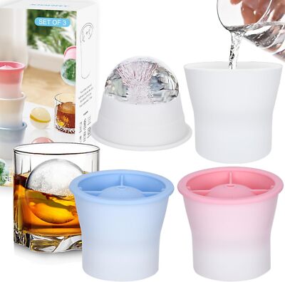 Round Ice Cube Molds 3 Pieces, Silicone Sphere Ice Mold Maker, Stackable Easy...