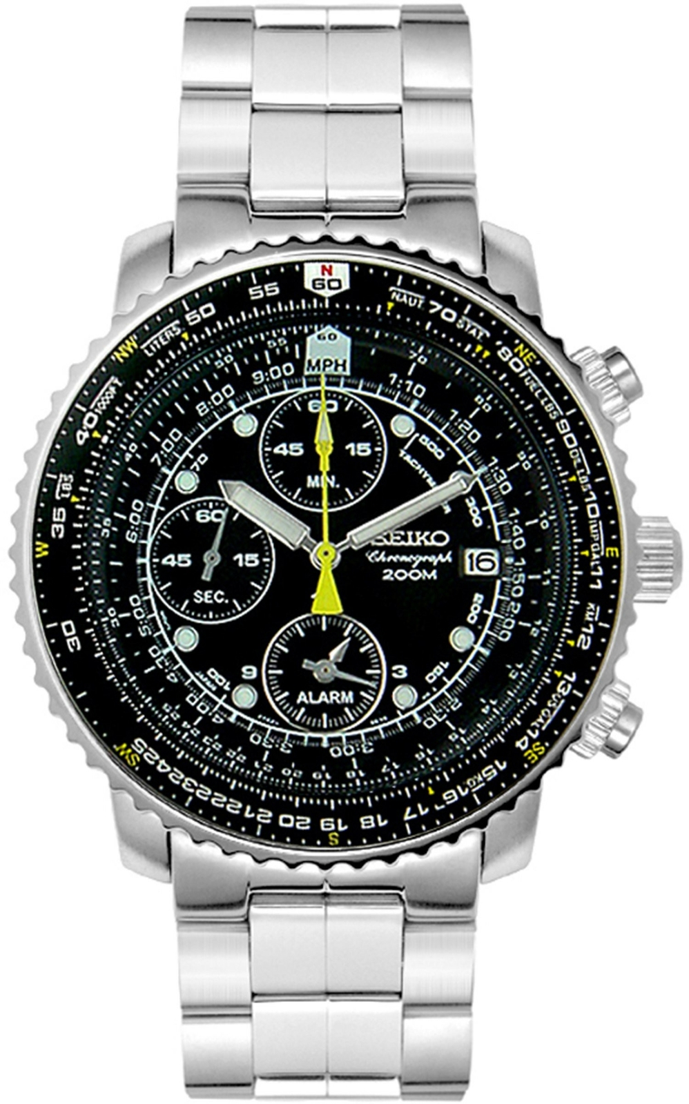 seiko men's sna411 flight alarm chronograph watch