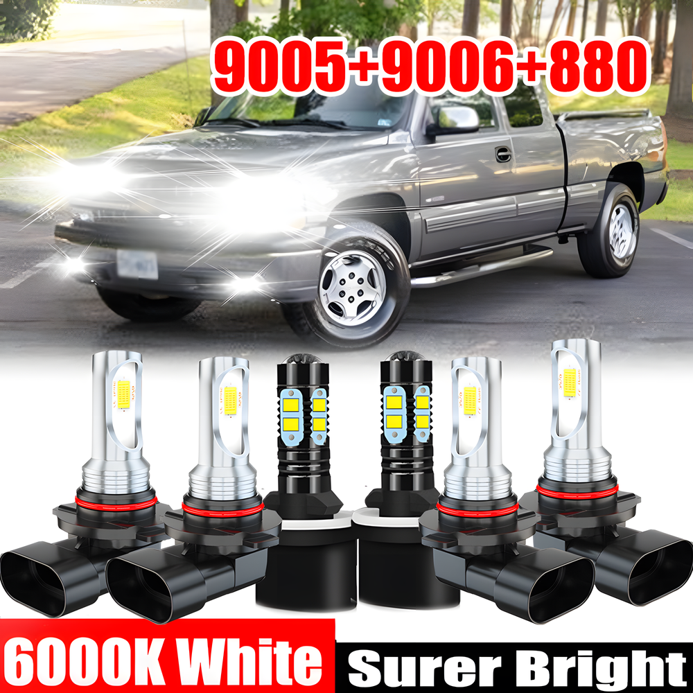 LED Headlights + Fog Lights Bulbs Kit For Chevy Silverado 1500 2500 HD 1999-2002