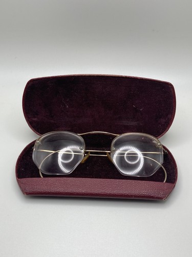 ANTIQUE RIMLESS EYE GLASSES 1/10 12K GF FANCY W Red Case - 第 2/6 張圖片
