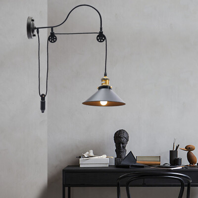 Vintage Industrial Wall Light Sconce Gooseneck Lamp Pulley Metal Wall Fixture