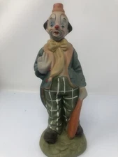 Vintage Rare Peace Clown Figurine Statue 8" Colorful Red Nose &:Bowtie Circus 