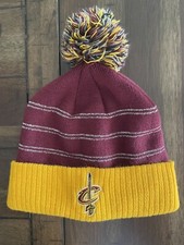 Cleveland Cavaliers NBA Brand Cuffed Knit Pom Beanie Hat Cap Yellow And Burgundy