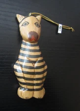 Carved Wooden Brown Cat Christmas Tree Hanging Ornament Pier 1