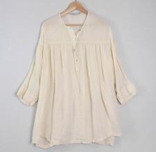 Zara Shirt Tunic Mini Shift Dress Size M Cotton Blend Cream Oversized 3/4 Sleeve