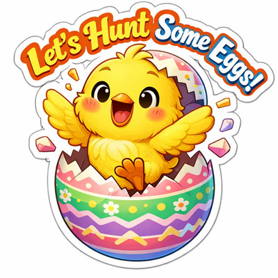 3 inch Let s Hunt Some Eggs Easter Chick Vinyl Sticker Easter Egg Hunt Decal